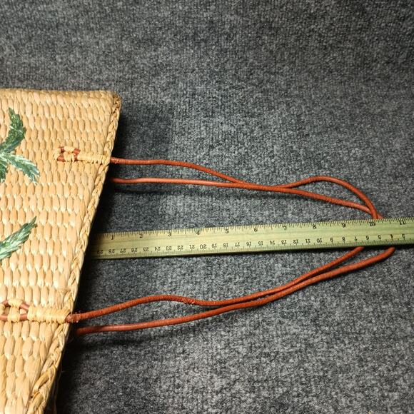 Vintage Straw Crossbody Bag Embroidered Palm Tree Monkey Tropical Purse - Picture 8 of 8